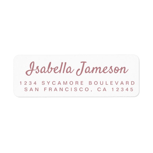 Stylish Dusty Rose Script White Return Address (Front)