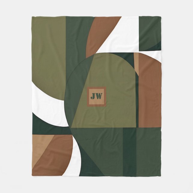 Stylish earthly chic geometric monogram fleece blanket (Front)