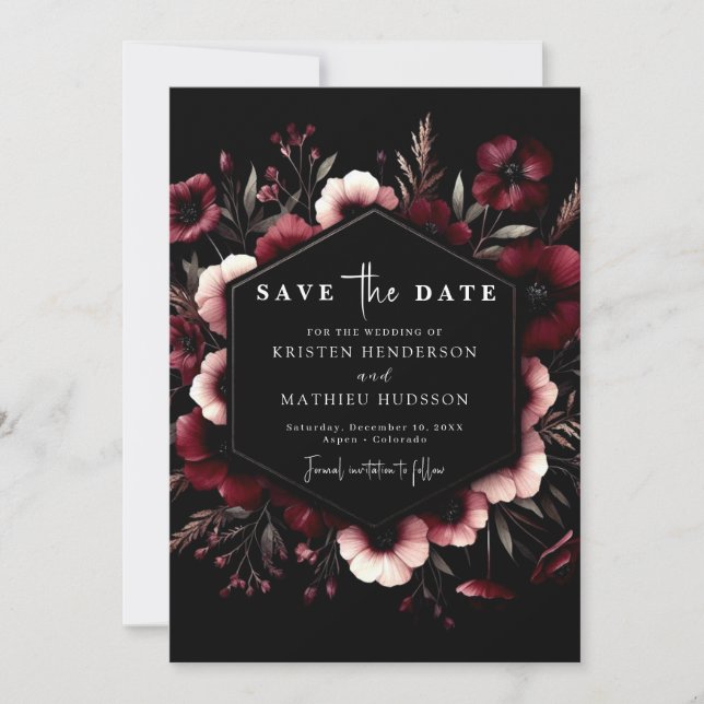 Stylish Earthy Burgundy Wedding Save The Date (Front)