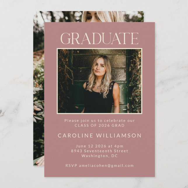 Stylish Earthy Modern Two Photo Graduation Party Invitation (Front/Back)