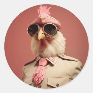Stylish Easter Chicken Commander Classic Round Sticker