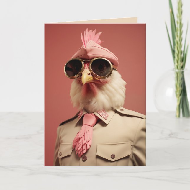 Stylish Easter Chicken Commander Holiday Card (Front)