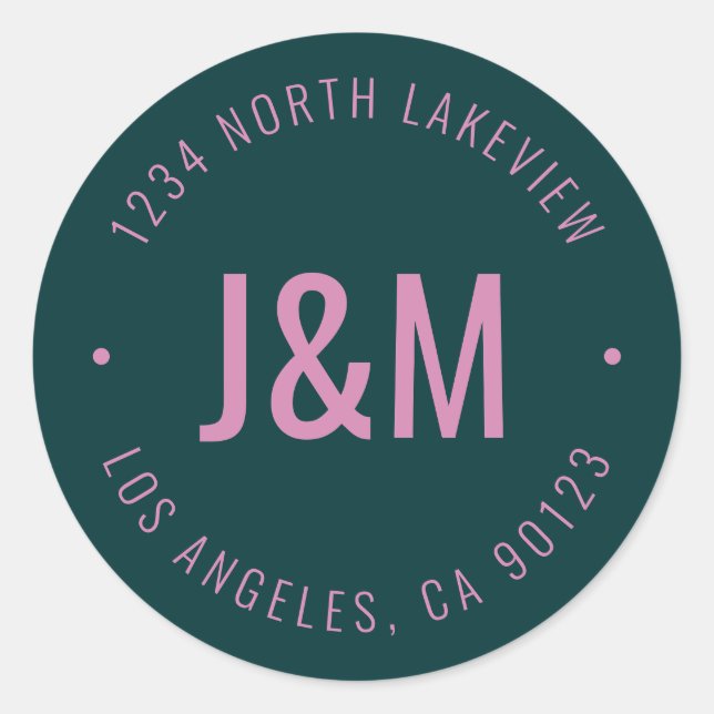 Stylish Editable Bold Monogram & Circular Text Classic Round Sticker (Front)