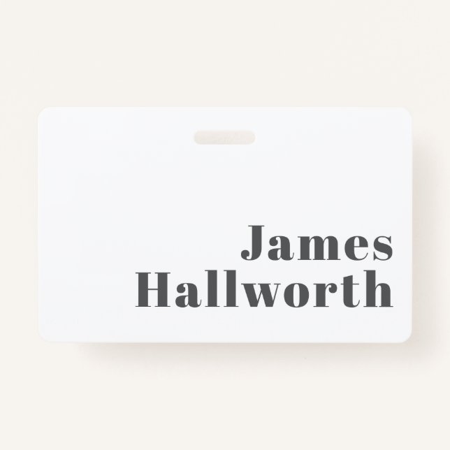 Stylish Editable Retro Modern Text | Grey ID Badge (Front)