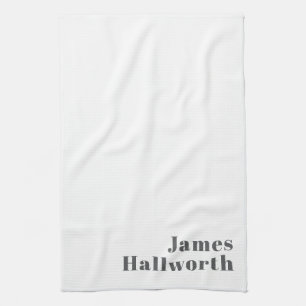 Stylish Editable Retro Modern Text   Grey Tea Towel