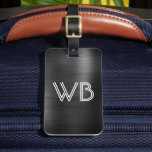 Stylish Elegant 2 Monogram Initial Black Metal  Luggage Tag<br><div class="desc">Stylish Girly Modern Elegant Black Metal 2 Monogram Initial Custom Personalised Personalised Luggage Bag Tag. This design featuring two (2) monogram initial typography (double line typeface font) and the reverse side address info on black brushed metallic foil look background. These are easy to customise it. Stylish gift for wedding, bridal...</div>