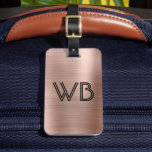 Stylish Elegant 2 Monogram Initial Rose Gold Metal Luggage Tag<br><div class="desc">Stylish Girly Modern Elegant Rose Gold Metal 2 Monogram Initial Custom Personalised Personalised Luggage Bag Tag. This design featuring two (2) monogram initial typography (double line typeface font) and the reverse side address info on faux Rose Gold Brushed metal (Pink Rose gold metallic foil look) background. These are easy to...</div>