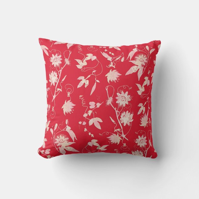 Stylish Elegant Abstract Flowers Bright Red Cushion (Front)