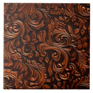 Stylish Elegant baroque Faux Embossed Leather Tile