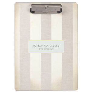 Stylish Elegant Beige Linen and Gold Striped Clipboard