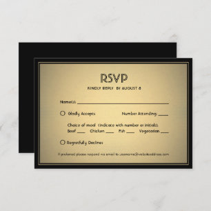 Stylish Elegant Black and Gold with Meal Options RSVP Card