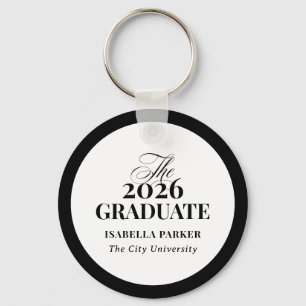 Stylish Elegant Black and White   2026 Grad Photo Key Ring