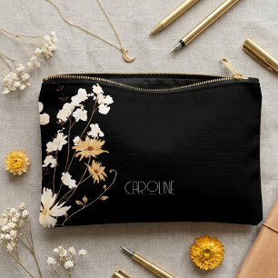 Stylish Elegant Black Floral Boho Cute Accessory Pouch
