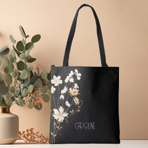 Stylish Elegant Black Floral Boho Cute Tote Bag