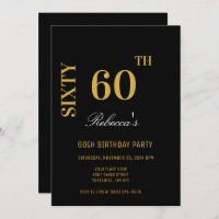 Stylish Elegant Black & Gold 60th Birthday Party