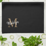 Stylish Elegant Black Gold Monogram Script Name Tea Towel<br><div class="desc">Stylish Elegant Black Gold Monogram Script Name Kitchen Towel.Easily personalise this modern elegant kitchen towel with your custom monogram and name.</div>