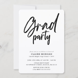 Stylish Elegant Black Script Grad Party Invitation