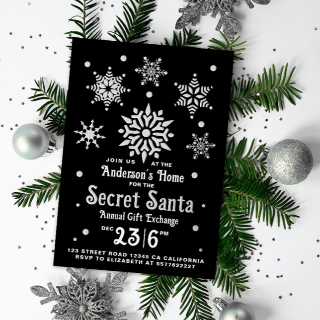Stylish Elegant Black Secret Santa Snowflake (Creator Uploaded)