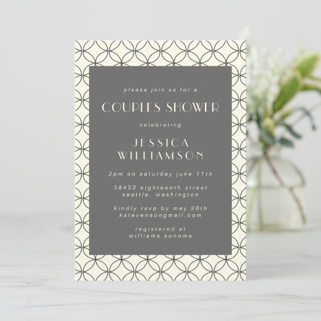Stylish Elegant Black White Line Art Couple Shower Invitation (Standing Front)