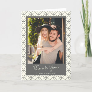 Stylish Elegant Black White Line Art Custom Photo Thank You Card