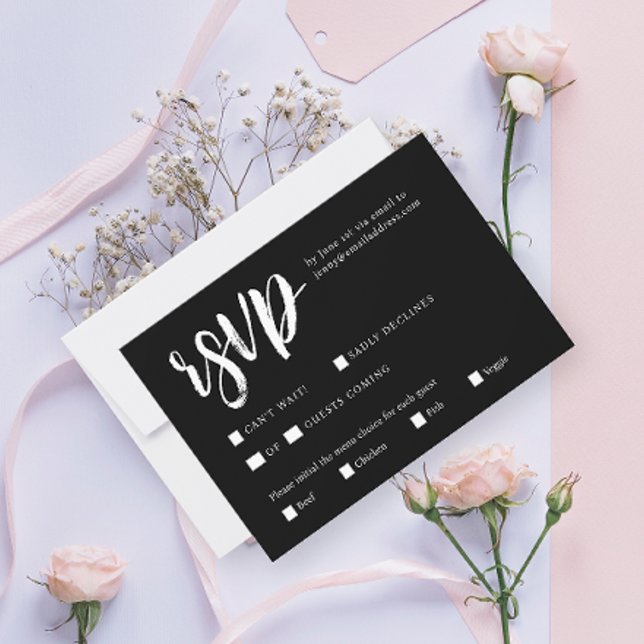  Stylish Elegant Black White Modern QR  Wedding  RSVP Card (Creator Uploaded)