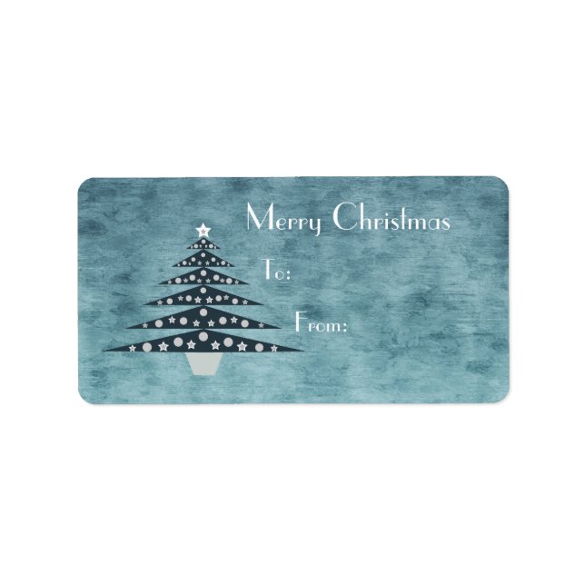 Stylish & Elegant Blue Christmas Tree Label (Front)