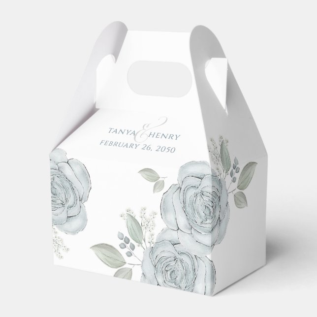Stylish Elegant Blue Floral Calligraphy Ampersand  Favour Box (Front Side)