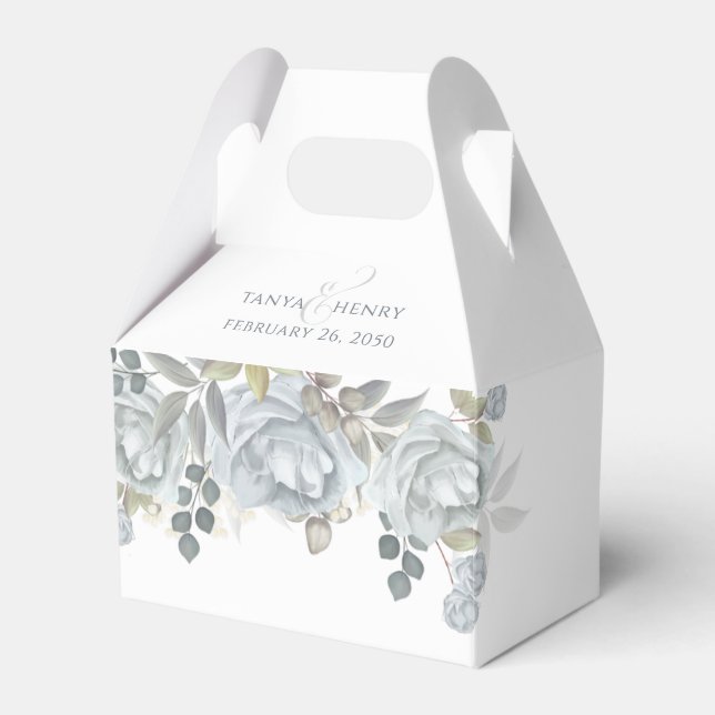 Stylish Elegant Blue Floral Calligraphy Ampersand Favour Box (Front Side)