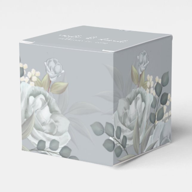 Stylish Elegant Blue Floral Calligraphy Ampersand Favour Box (Front Side)