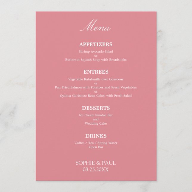 Stylish Elegant Blush Pink Wedding Menu (Front)
