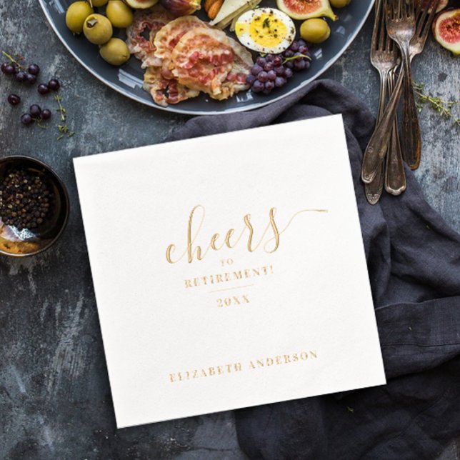 Stylish Elegant Cheers To Anniversary Retirement Foil Napkins (Creator Uploaded)