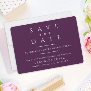 Stylish Elegant Classic Dark Purple Quinceañera Save The Date
