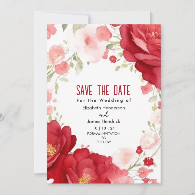 Stylish Elegant Crimson Red Digital Wedding Invitation (Front)