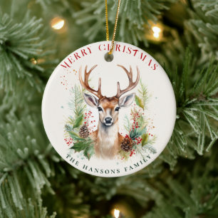 Stylish & Elegant Deer Christmas Greenery Custom Ceramic Tree Decoration