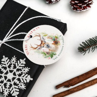 Stylish & Elegant Deer Christmas Greenery Custom Favour Tags