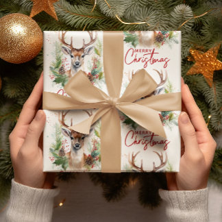 Stylish & Elegant Deer Christmas Greenery Wrapping Paper