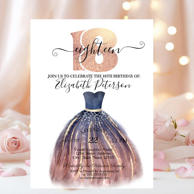 Stylish Elegant Dress 18th Birthday Party  Invitation (Creator Uploaded)