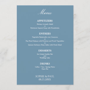 Stylish Elegant Dusty Blue Wedding Menu