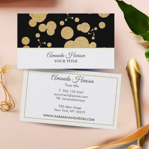 Stylish Elegant Faux Gold Glitter Black Business Card