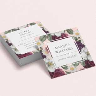 Stylish Elegant Floral Rustic Boho Square Business Card