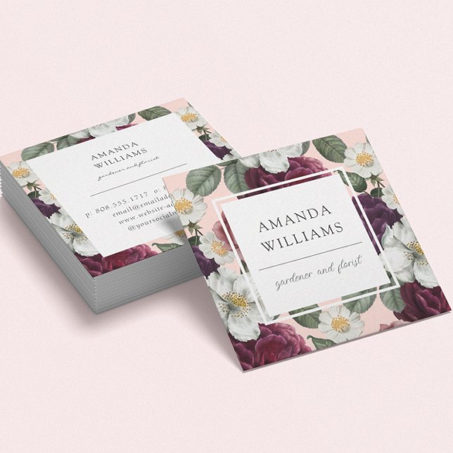 Stylish Elegant Floral Rustic Boho Square Business Card (Creator Uploaded)
