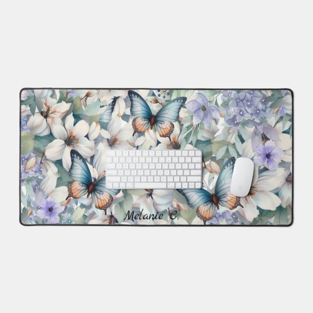 Stylish & Elegant Florals & Butterflies Desk Mat (Keyboard & Mouse)