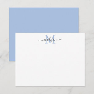 Stylish Elegant Girly Script Dusty Blue Monogram Card