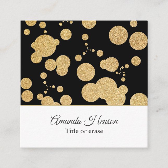 Stylish Elegant Gold Glitter Circle Black Square Business Card (Front)