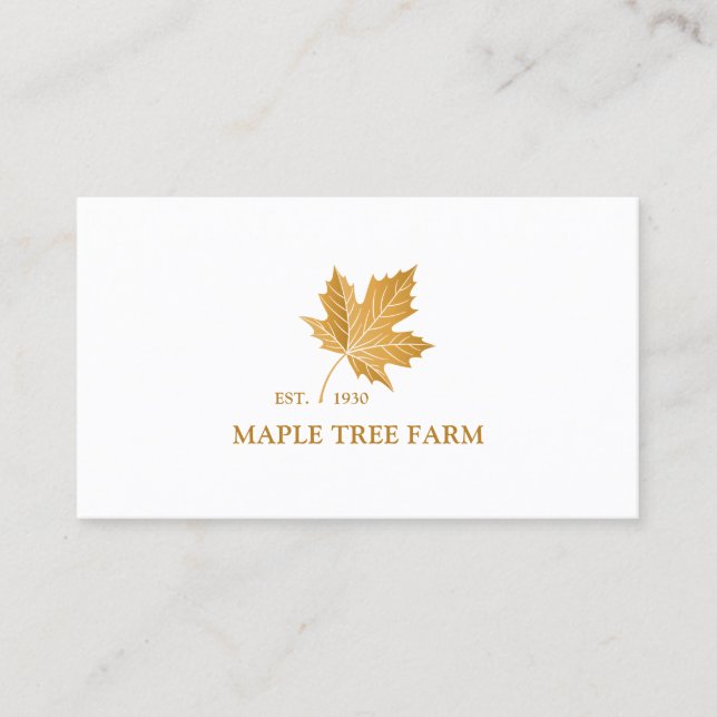 Stylish Elegant Gold Ochre Maple Leaf Logo Business Card (Front)
