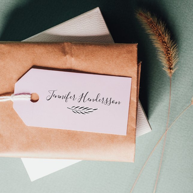 Stylish Elegant Handwritten Signature/Olive Branch Rubber Stamp (Stylish elegant handwritten signature botanical leaf stamp)