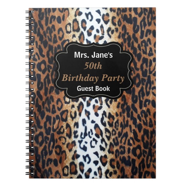 Stylish Elegant Leopard Print 50th Birthday Guest Notebook (Front)