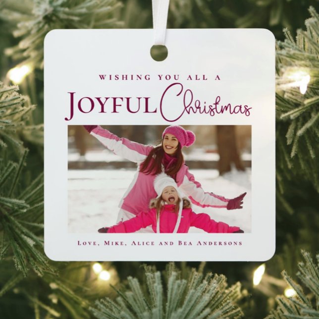 Stylish Elegant Magenta Christmas family photo Metal Tree Decoration (Creator Uploaded)