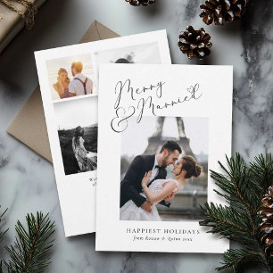 Stylish Elegant Merry and Married Photo Collage Holiday Card