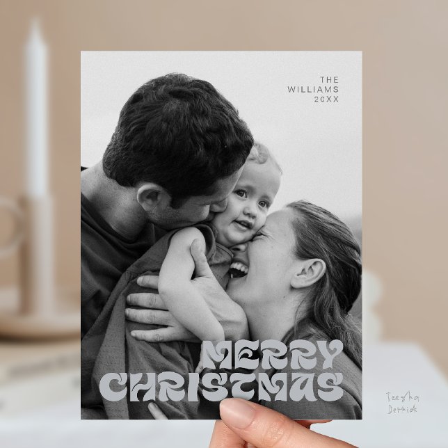 Stylish Elegant, Merry Christmas Family Photo Chic Postcard (Stylish Elegant, Merry Christmas Family Photo Chic Postcard in Romantic Chill Grey)